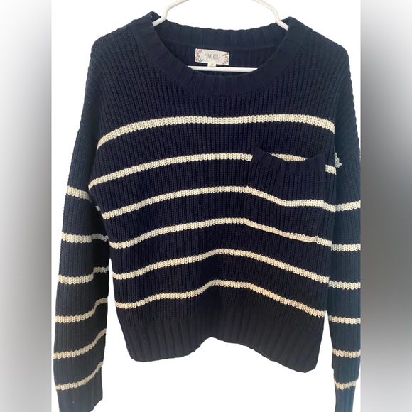 PINK ROSE SWEATER BLUE AND WHITE STRIPES SIZE SMALL - Picture 2 of 7